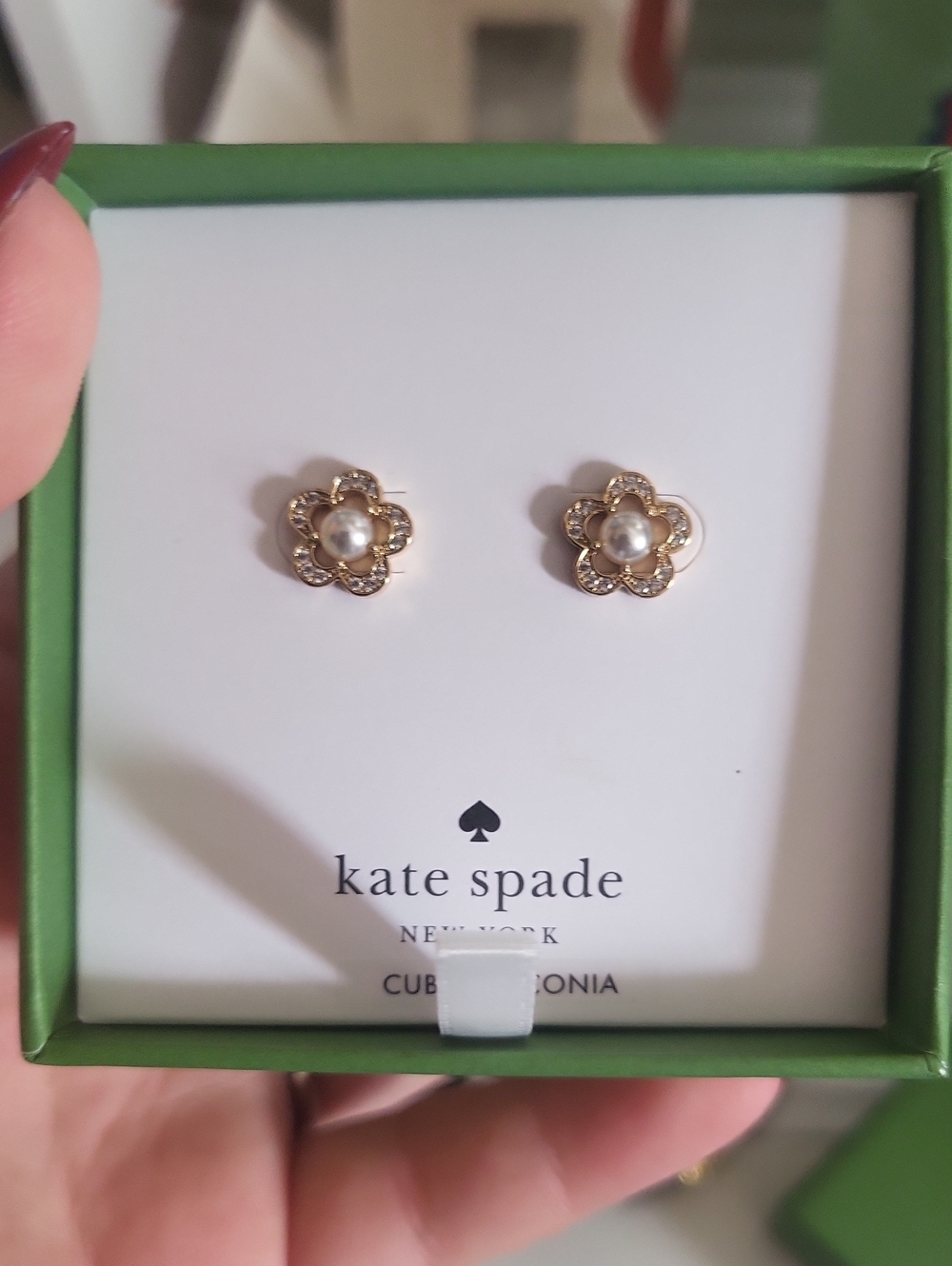 kate spade Gold Flower Pearl & Crystal Stud Earrings